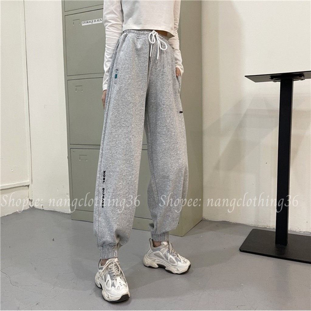 Quần Jogger Ống Rộng Thêu Chân Chất Thun Xịn Dày Ống Bo Chun Hình Chữ Thêu Form Rộng Dài 95cm