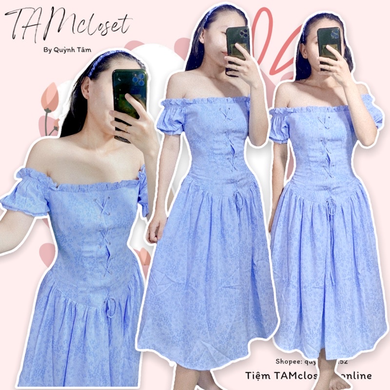 Đầm maxi hoa đan mắc cáo trễ vai - TK1088