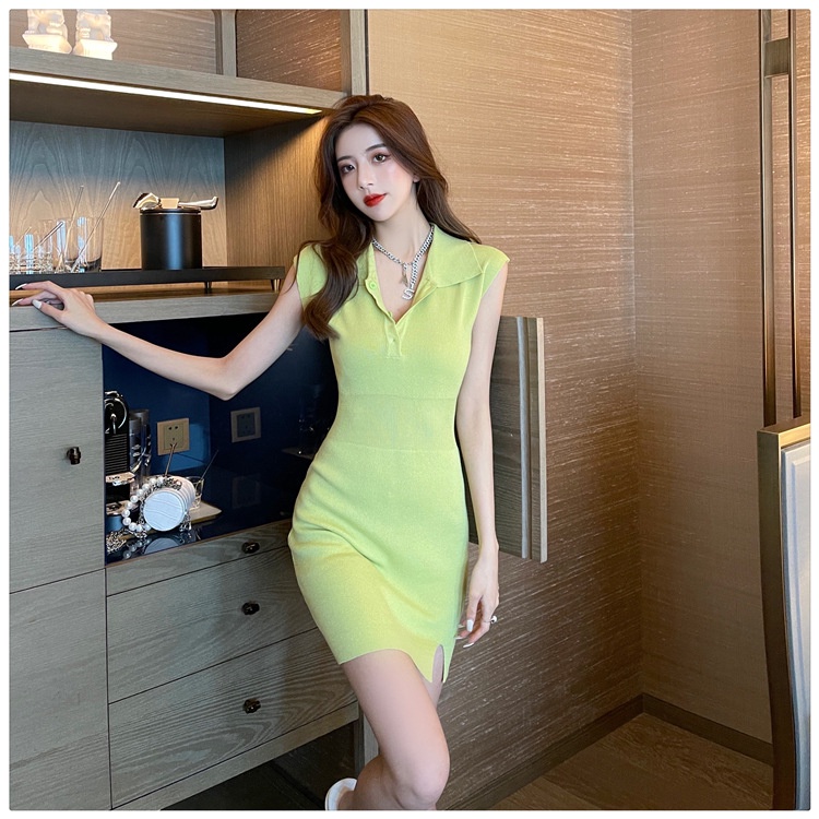 Đầm IELGY dệt kim cổ bẻ thời trang ngọt ngào dành cho nữ