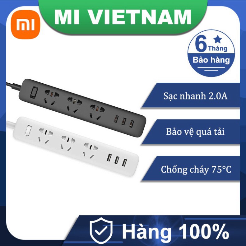 SALE KỊCH SÀN Ổ điện 2A sạc nhanh Xiaomi Mi Power Strip+Giắc cắm điện chuyển đổi ổ 3 chấu thành 3 chấu BH 6 tháng GIÁ TỐ