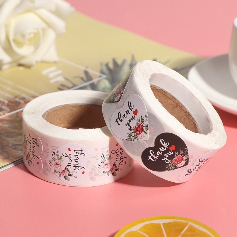 Set 500 Sticker Hình Trái Tim In Chữ Thank You Độc Đáo Trang Trí Sổ Tay