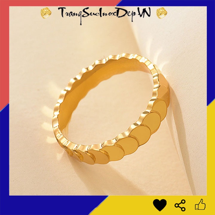 Nhẫn titan hot 2022 kiểu vảy cá màu vàng phong cách Hàn Quốc siêu đẹp, dễ thương, mạ kĩ 3 lớp bền màu - Tặng hộp đựng