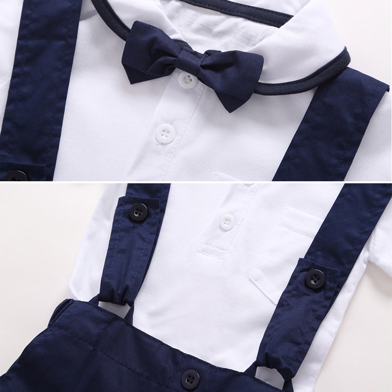 Bộ Áo Sơ Mi Tay Ngắn Kèm Quần Yếm Kiểu Dáng Dễ Thương Cho Bé Trai Akkku