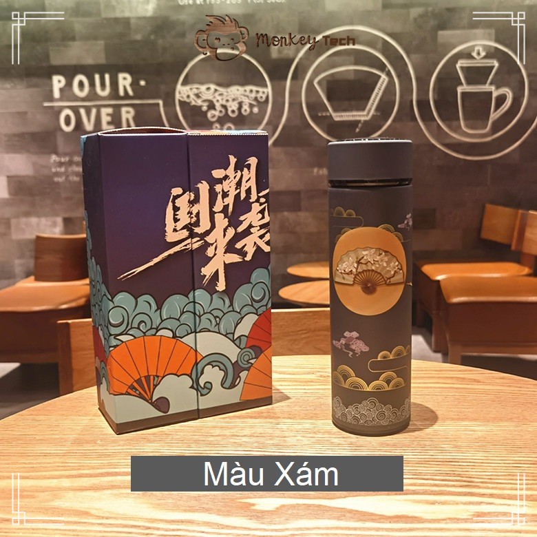 Bình giữ nhiệt cao cấp inox phong cách cổ trang, bình giữ nhiệt xin xò, inox 304 dung tích 500ml.