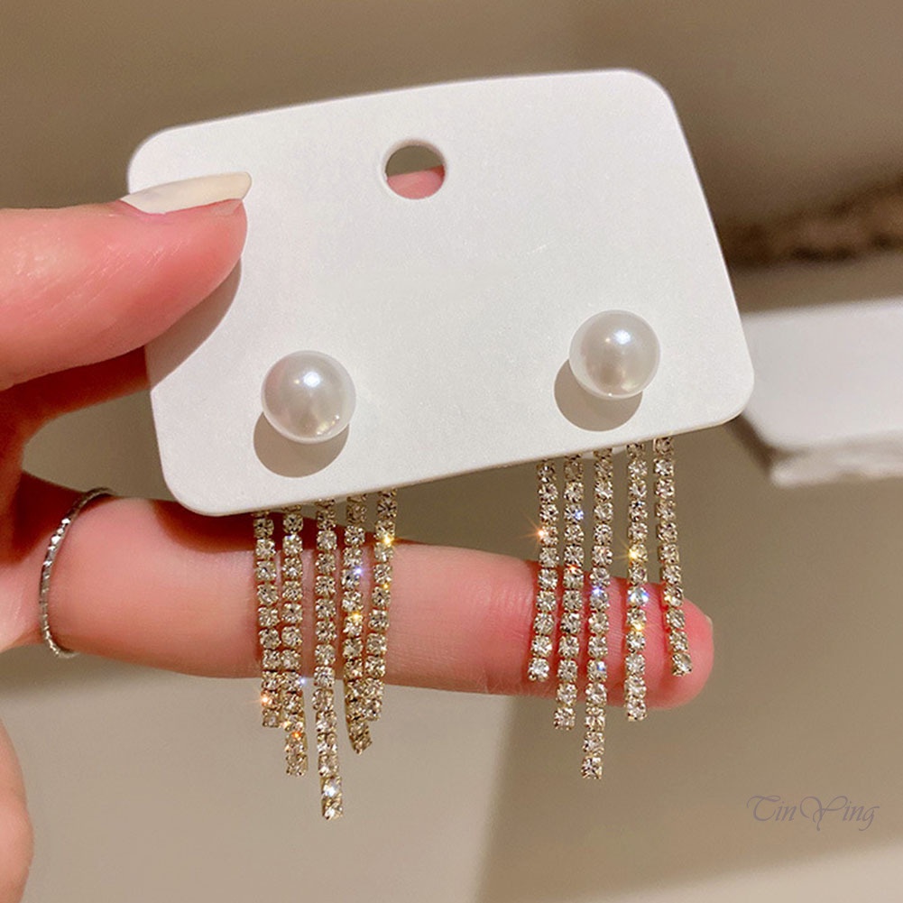 GETNOIVAS Bông Tai Mạ Bạc 925 Đính Đá Phối Tua Rua 2 Chiều Chống Dị Ứng Hợp Thời Trang