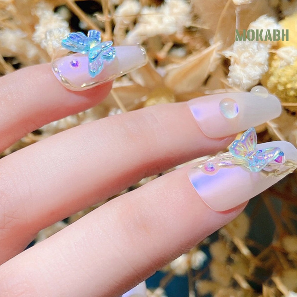 Set 8 Phụ Kiện Đính Trang Trí Móng Tay Hình Bướm Hai Lớp DIY