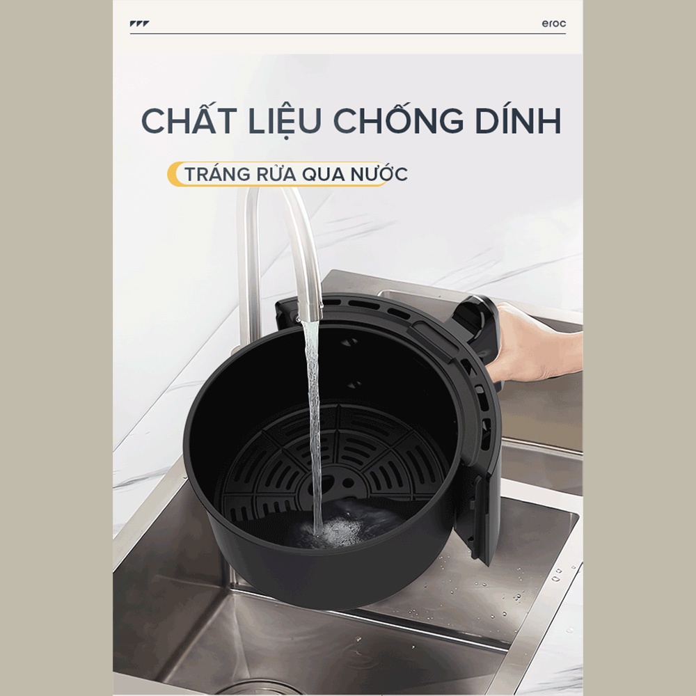 [Mã ELHADEV giảm 4% đơn 300K] Nồi Chiên Không Dầu Eroc V-D2 Chống Dính 5.5L [2 Thanh Nhiệt Trên Dưới] Bảo Hành 12 Tháng