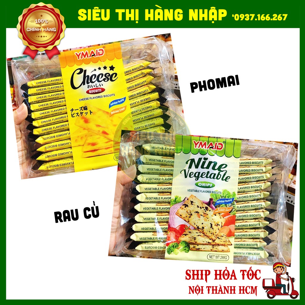 [3 vị] Bánh quy vị rau củ, phomai & Pizza Ymaid HongKong 288g, bánh ăn kiêng, bánh cho người tiểu đường