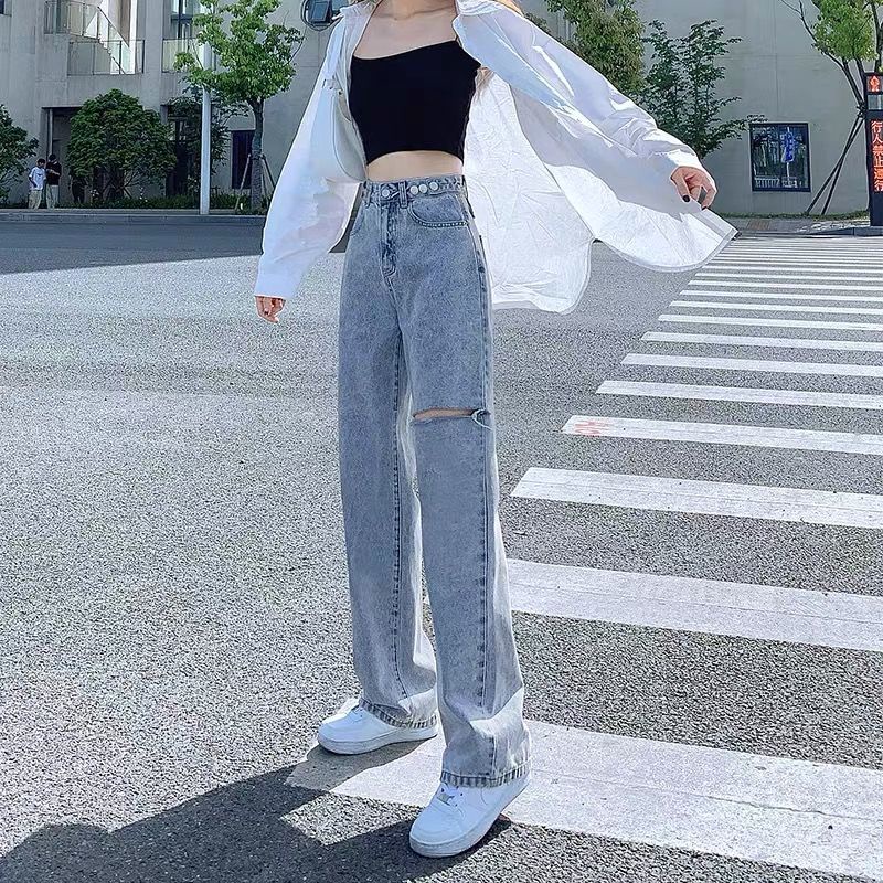 Quần Jean Ống Rộng Mỏng Ống Thẳng Lưng Cao Mẫu Mới 2022 Thời Trang Mùa Hè