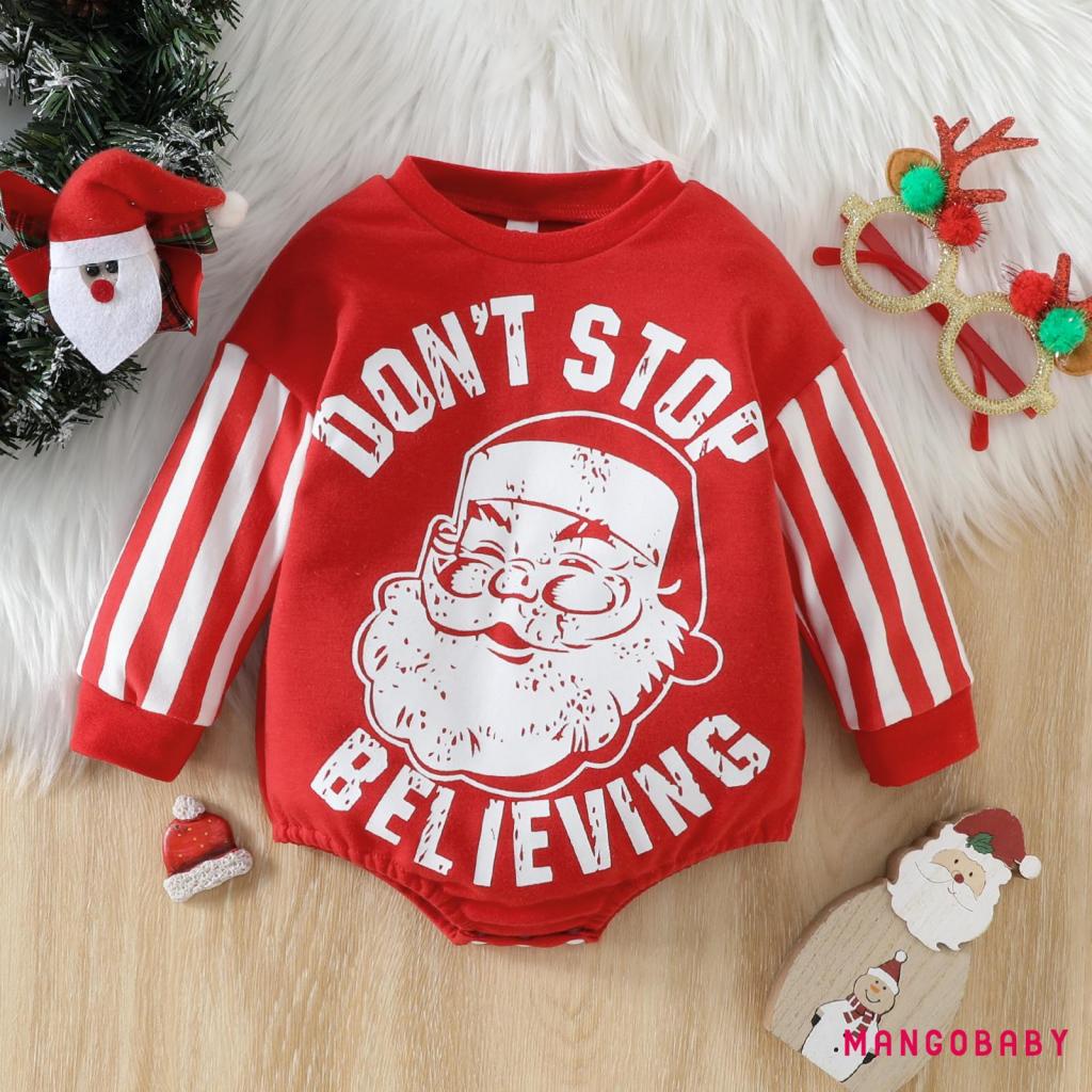 Áo Liền Quần Tay Dài Cổ Tròn In Chữ Ông Già Noel Dành Cho Bé Trai Gái 0-24 Tháng Tuổi