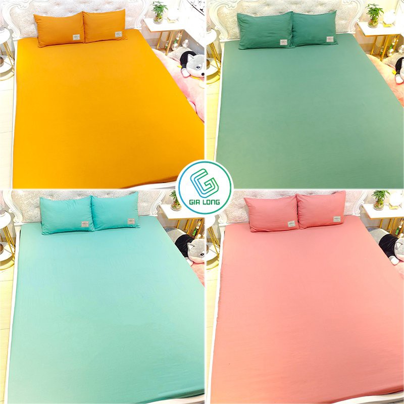 Bộ ga giường m6/m8/2m ga gối cotton đũi, ga trải giường + 2 vỏ gối nằm Gia Long Home