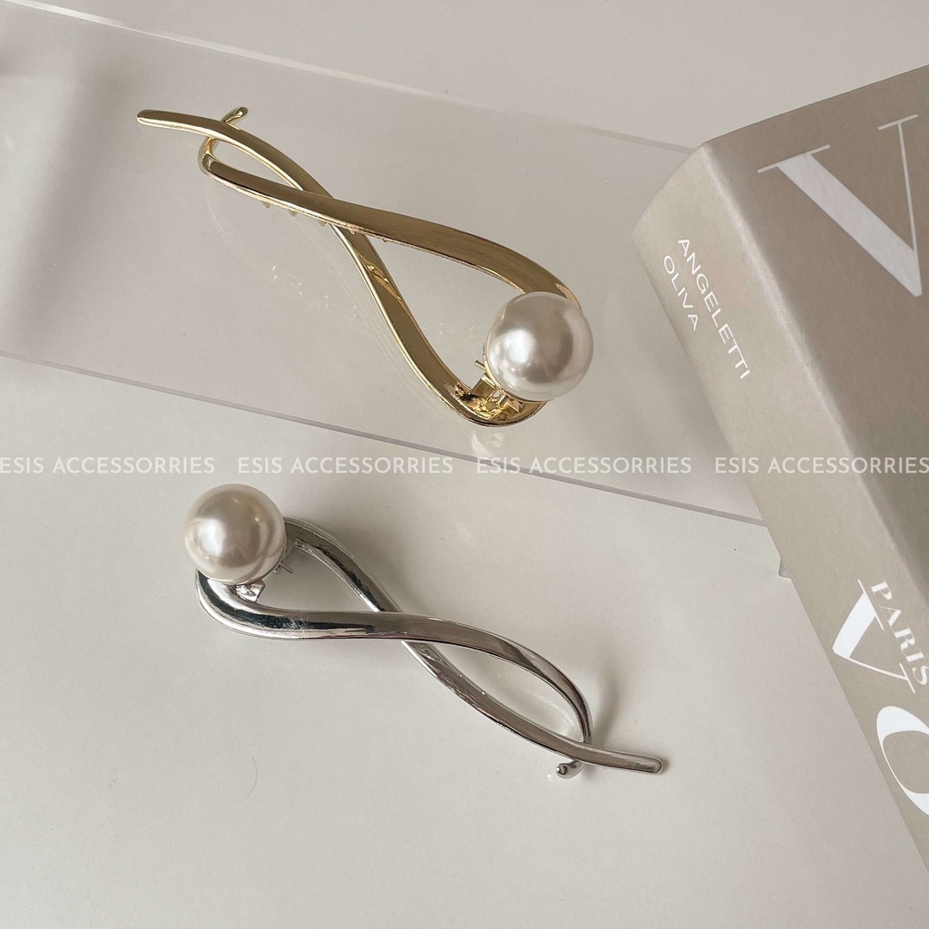 KẸP TÓC KIM LOẠI NỮ HÌNH VÔ CỰC PHỐI HẠT TRAI HÀN QUỐC - ESIS ACCESSORIES