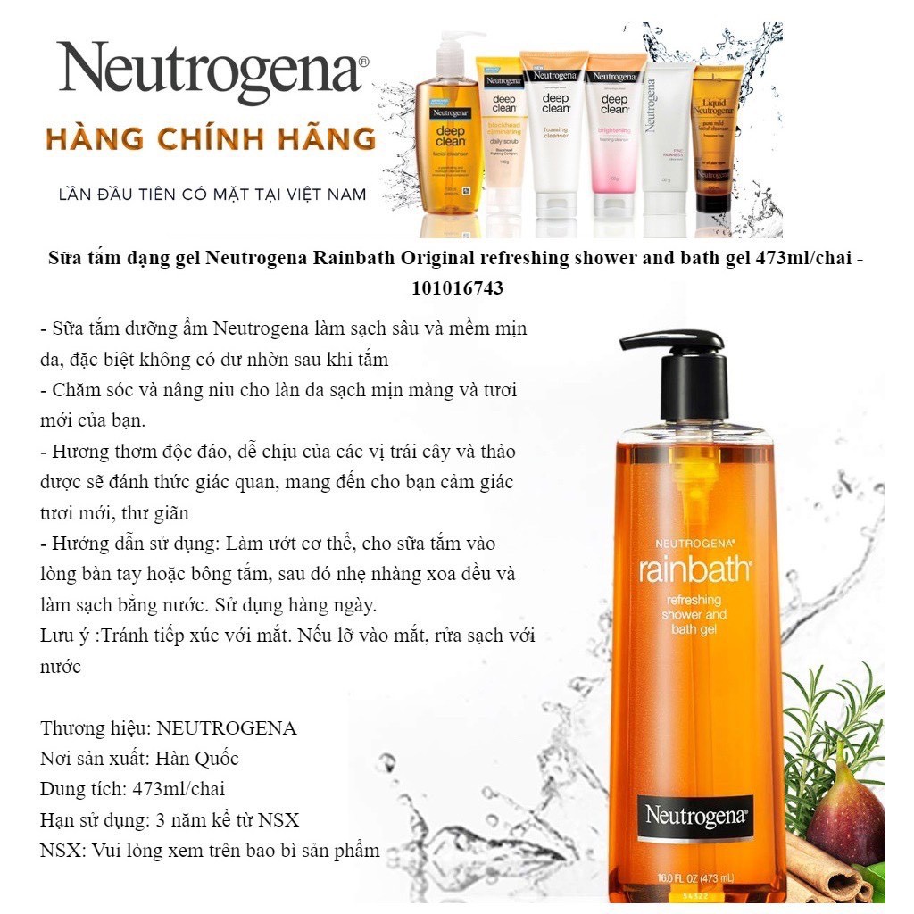 |12.2022|Sữa Tắm NEUTROGENA dưỡng ẩm thảo mộc dạng gel - NEUTROGENA Rainbath Original refreshing shower and bath gel 473