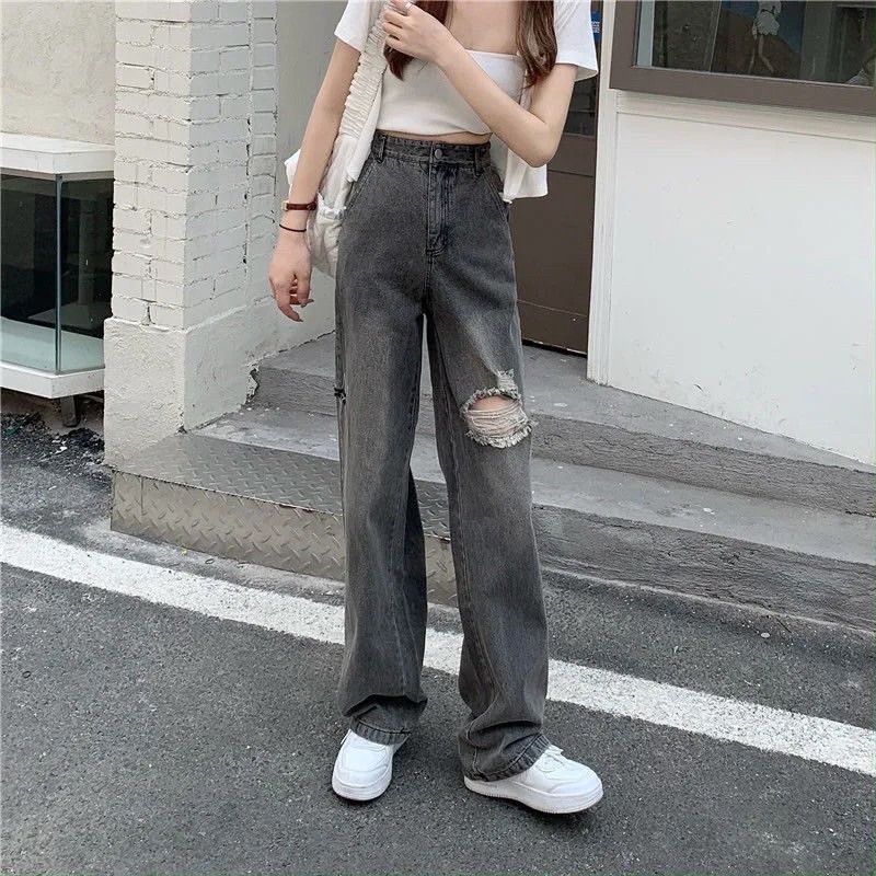 [OD] Quần jeans suông dài khói rách phong cách ulzzang dáng thụng hot trend 2021 kèm ảnh thật