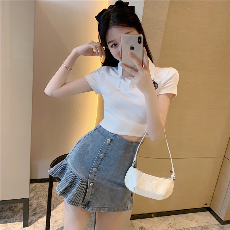 Chân váy nữ, chân váy jeans dập ly màu xanh size S M L SKUCV-19A