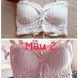 Áo len móc yếm ống thắt nơ Bikini len móc