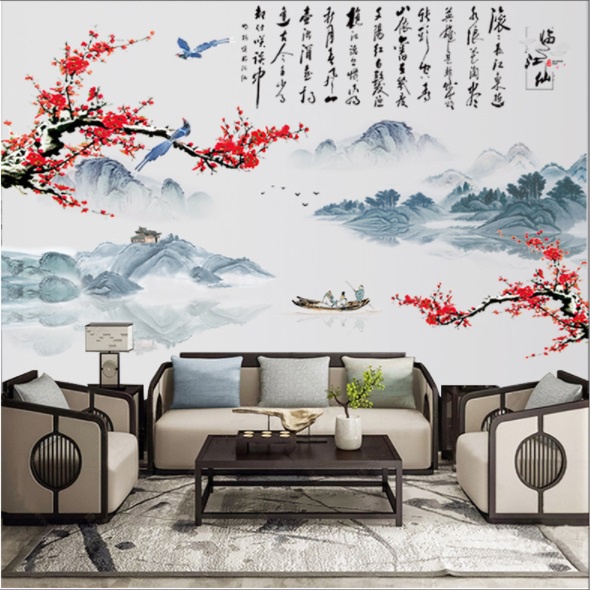 ⚡️𝐅𝐑𝐄𝐄 𝐒𝐇𝐈𝐏⚡️ Decal dán tường ĐÀO ĐỎ THƯ PHÁP chống thấm nước, decal hít công nghệ cao