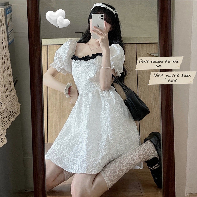 [MURIOKI] Đầm Babydoll Trắng Tay Phồng Không Viền Cho Bé Gái