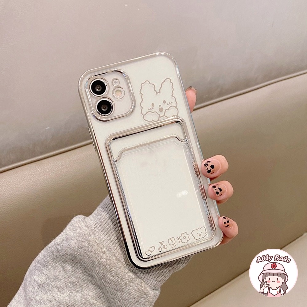 Ốp Điện Thoại TPU Mềm Tích Hợp Ví Đựng Thẻ Hình Gấu/Thỏ Mạ Màu Trong Suốt Chống Thấm Nước Cho IP 13 12 11 Pro Max X XS XR 8 7 Plus