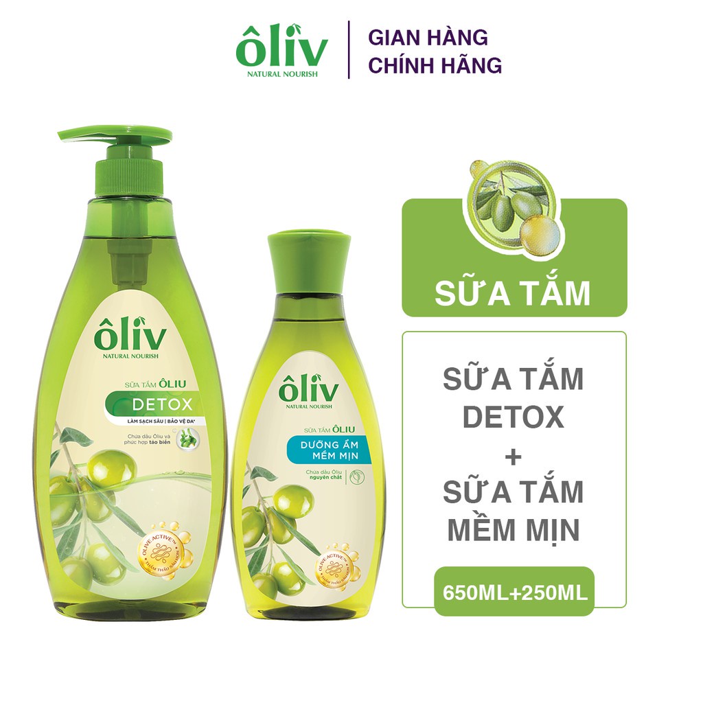 Combo Sữa Tắm Ôliv Detox 650ml + Sữa Tắm Ôliv Mềm mịn 250ml