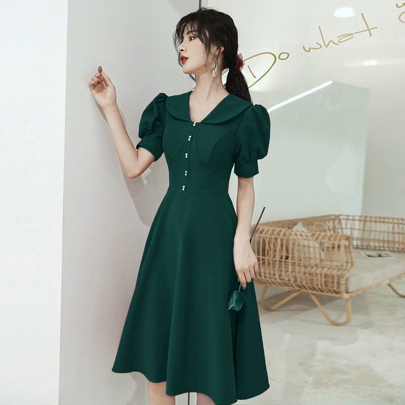 Đầm Dáng Xòe ❤️FREESHIP❤️ Cổ Sen Nút Đôi Tay Phồng | BigBuy360 - bigbuy360.vn