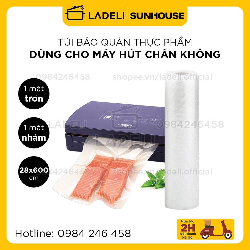 Túi bảo quản thực phẩm SUNHOUSE SHD0028C size 28cm 1 mặt trơn 1 mặt nhám (bán lẻ 1 cuộn)