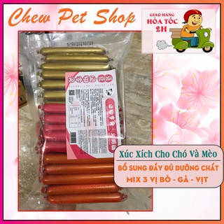 1 gói xúc xích ăn liền cho chó và mèo mix 3 vị gà - bò - vịt 60 cái