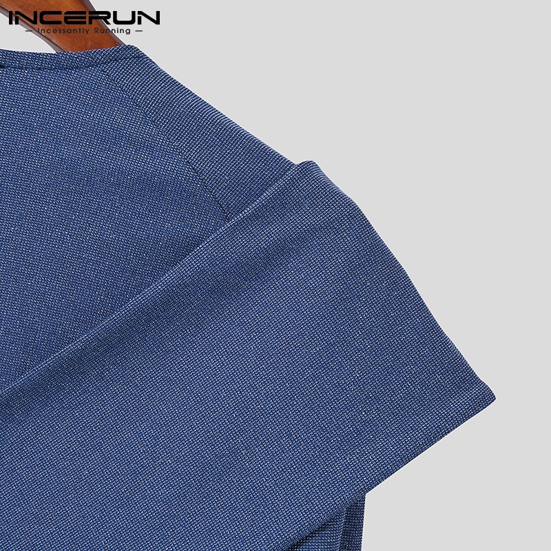 Áo thun INCERUN tay dài màu trơn thời trang dành cho nam