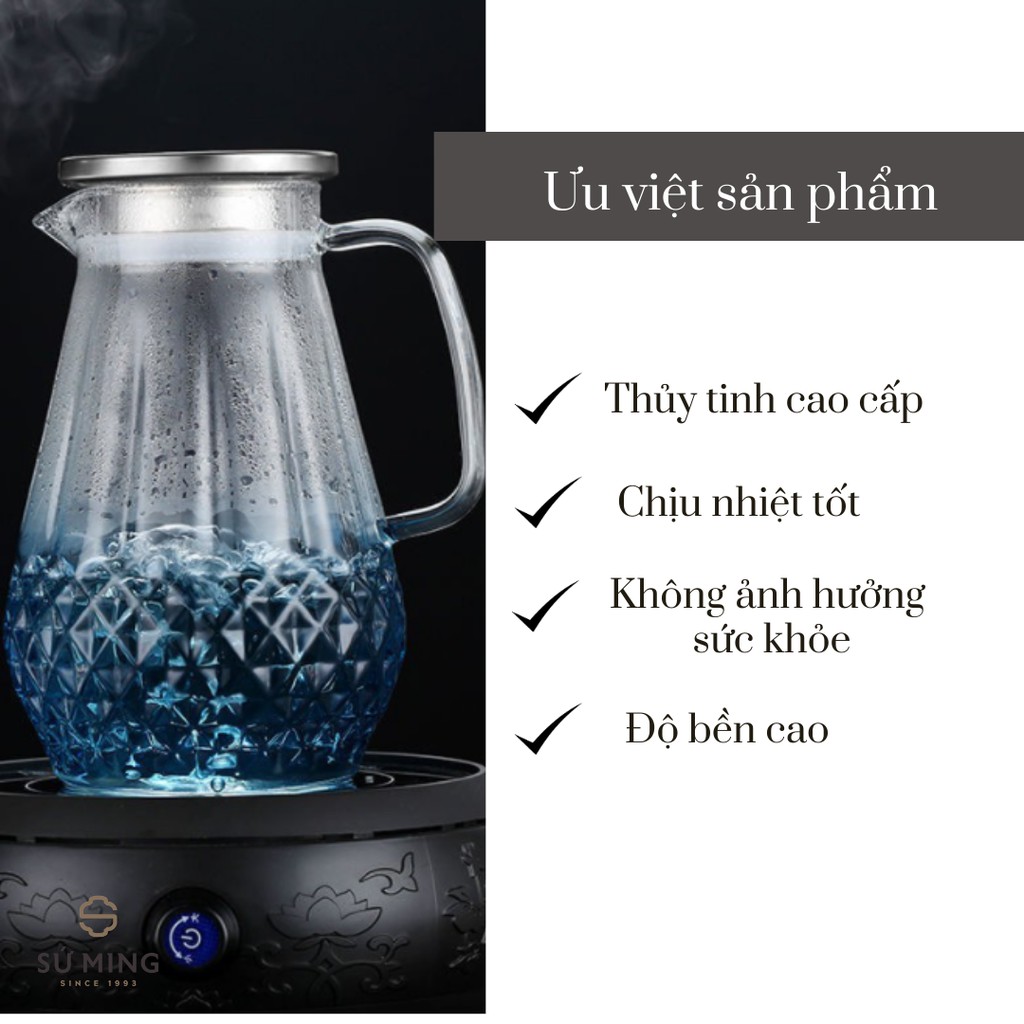 [Mã LIFE20KALL giảm 10% đơn 50K] Bình Trà Thuỷ Tinh [CHẤT DÀY] cao cấp, nắp inox sáng sang trọng, giao hàng nhanh.