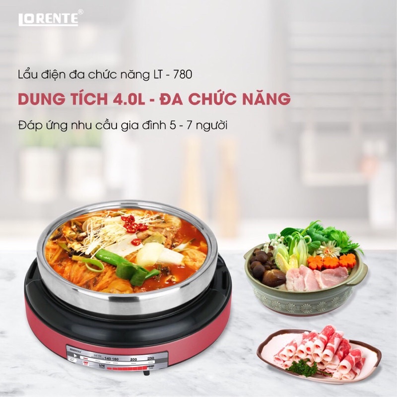 Nồi Lẩu Nướng Điện Đa Năng Lorente LT-780 (4Lít) - Chính Hãng