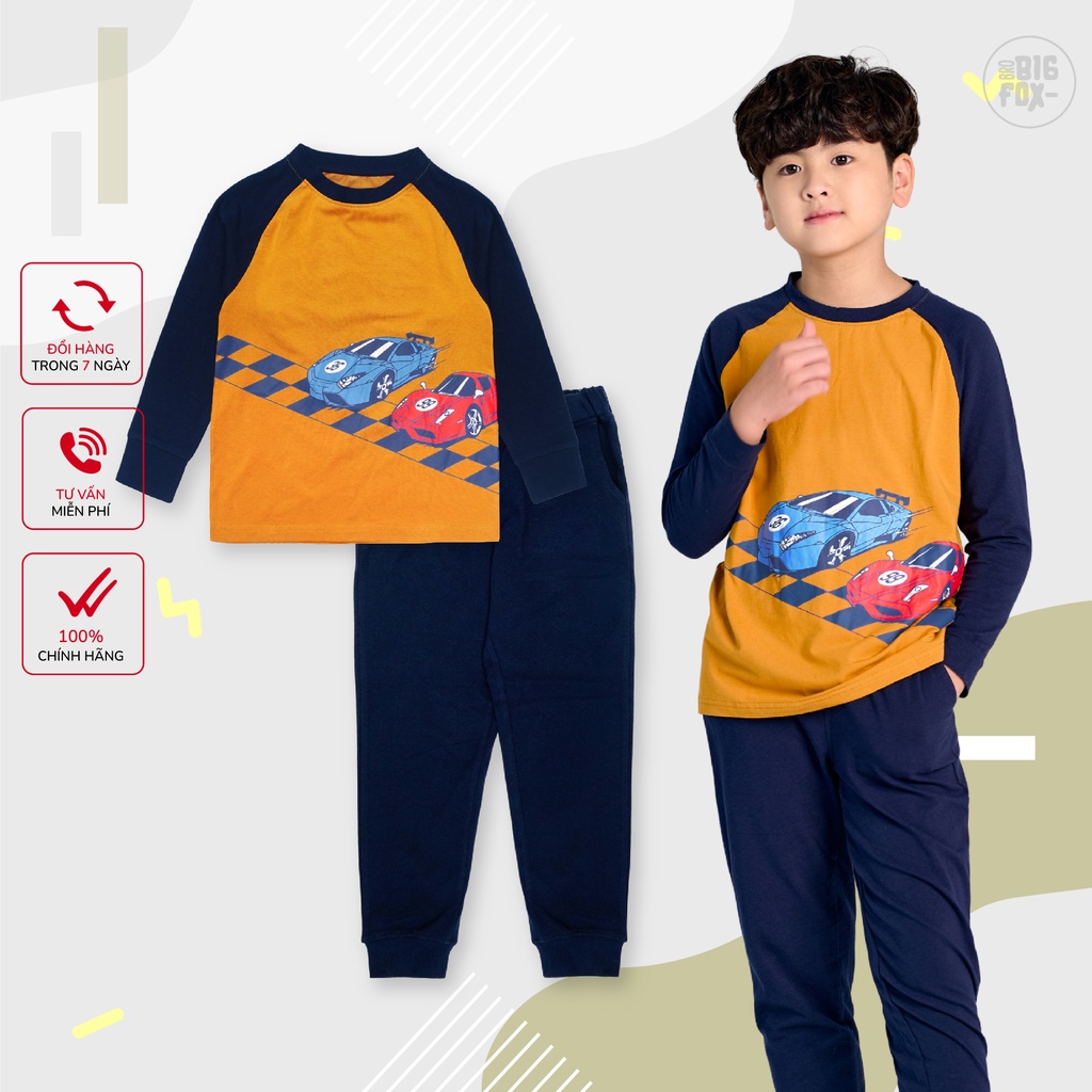 Bộ thu đông bé trai Bigfox Miss Meow size đại, bộ dài tay cho bé chất cotton dày in ô tô đua size trẻ em 3,4,5…11 tuổi