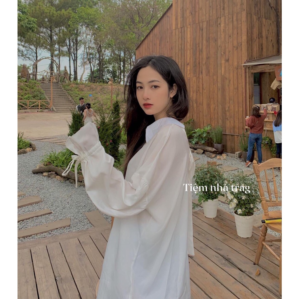 Áo sơ mi đũi dài tay nữ unisex, tay nhún. Áo đi học đi làm, chất liệu mát, dáng suông, form rộng, kiểu dáng Hàn