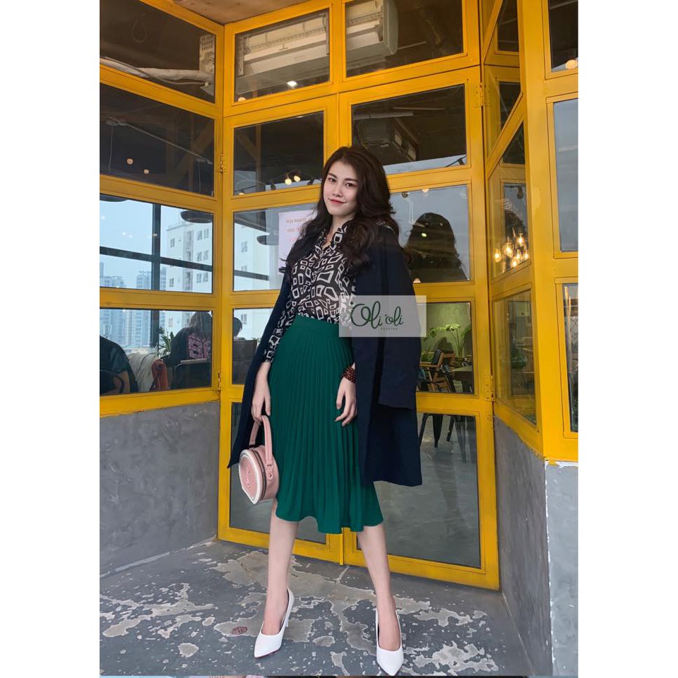 Chân váy xếp ly Olioli Fashion (Dài ngang gối, vải voan cát)