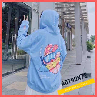Áo khoác áo hoodie in hình thỏ bơi form rộng