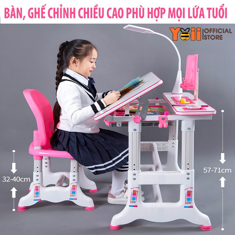 Bộ bàn ghế học sinh trẻ em thông minh chống gù chống cận kích thước lớn B05 52 x 80cm - Tặng kèm đèn LED 3 chế độ