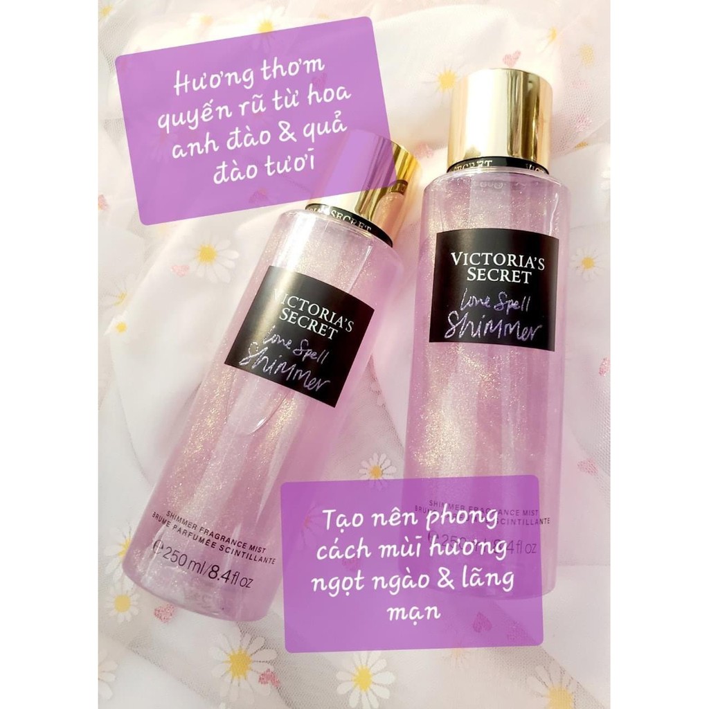 Xịt Toàn Thân Có Kim Tuyến Victoria's Secret Love Spell Shimmer Fragrance Mist 250ml - Mỹ