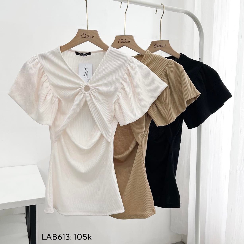 Áo thun tăm khoen ngực nhúng cổ  tay bồng CHIBEST LAB613
