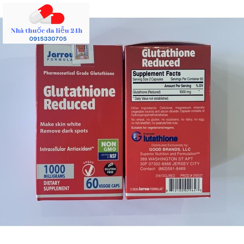 VIÊN UỐNG TRẮNG DA GLUTATHION REDUCED JARROW 1000mg và 500mg CHÍNH HÃNG NHÀ THUỐC DA LIỄU 24h