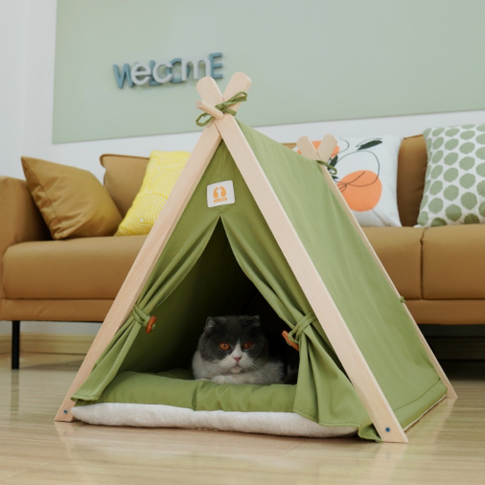 Lều trại cho chó mèo khung gỗ, kèm ở nằm mặt bông ấm áp BECHON L261