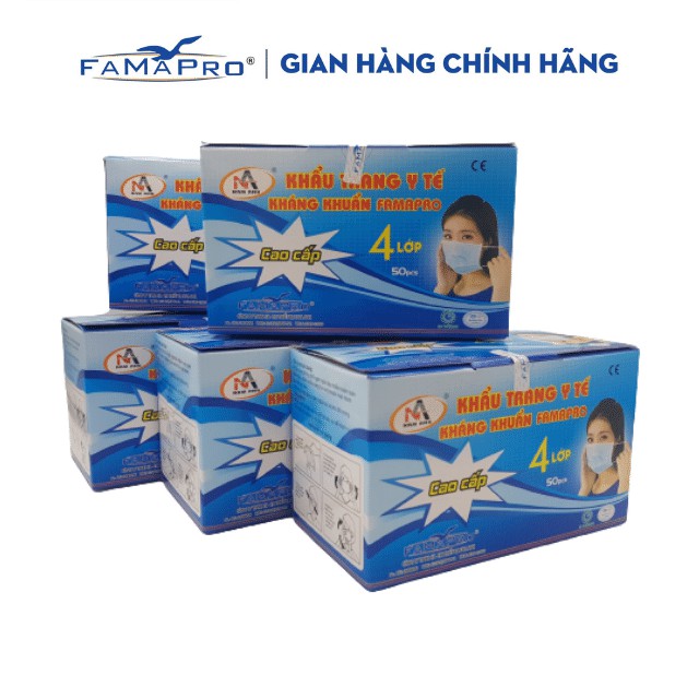 [Mã FMCGMALL giảm 8% đơn 250k] [FAMAPRO CÔ GÁI- COMBO 5- HỘP 50 CÁI] Khẩu trang y tế 4 lớp kháng khuẩn Famapro