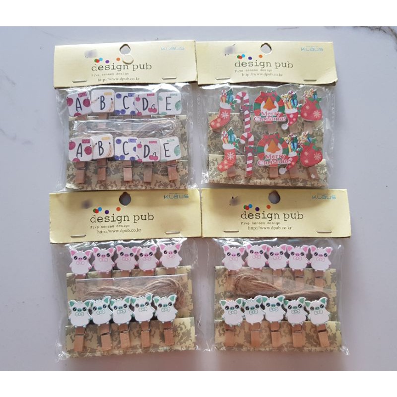 Set 10 Vỉ Kẹp Gỗ Xinh Xắn Tặng Kèm Dây