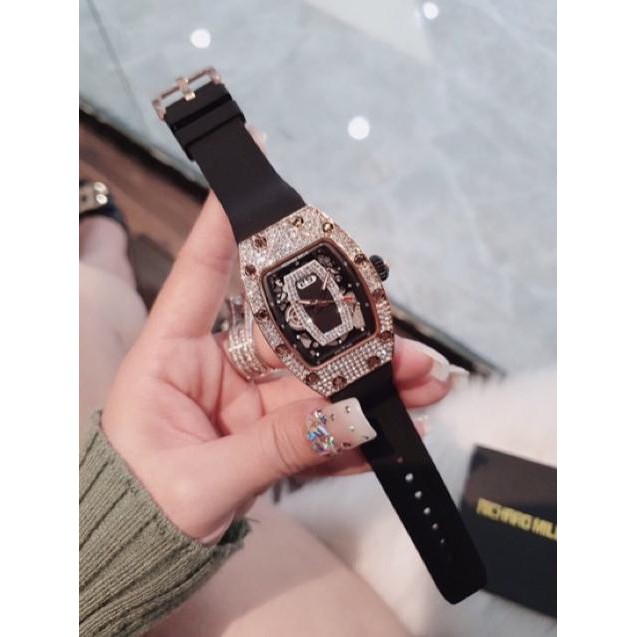 (Sale) Sale [Loại tốt]  Đồng hồ nữ mặt đính đá dây cao su Richaro RM037 (có hình thật)
