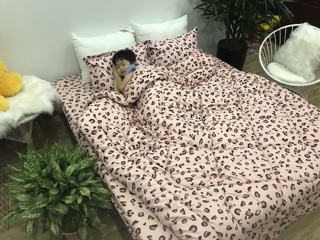 Bộ chăn ga gối poly cotton da báo