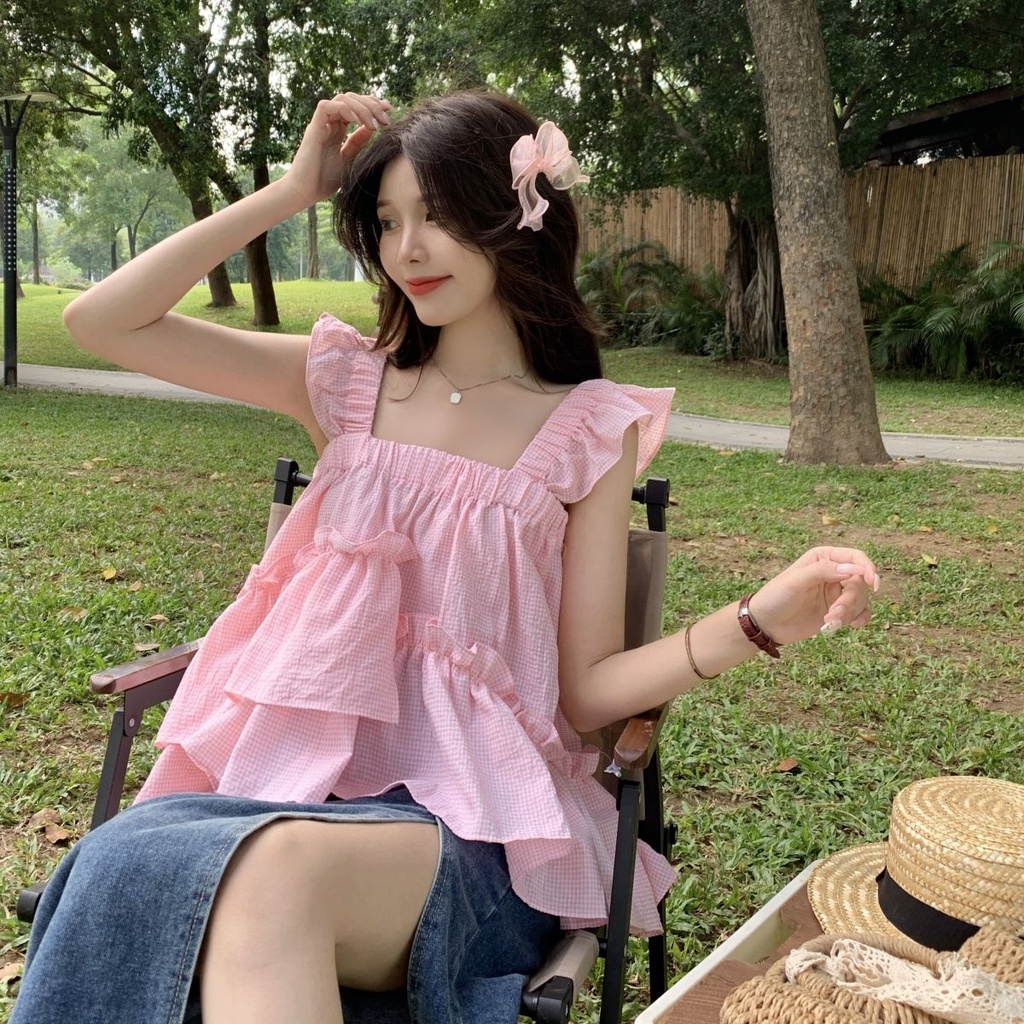 Áo Sơ Mi Nhiều Lớp Dáng Rộng Dễ Thương Ngọt Ngào Thời Trang Mùa Hè Hàn Quốc Cho Nữ