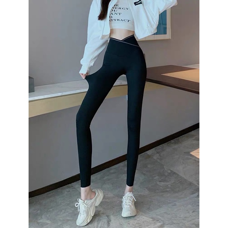 Quần Legging nữ cạp chéo gen bụng tôn dáng vải cotton co giãn MM9