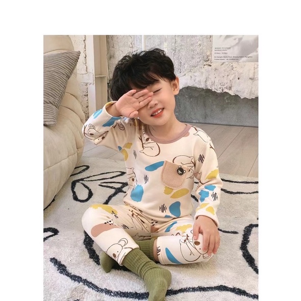 Bộ Nỉ Cotton Xuất Hàn Bên Trong Lót Lông Dày Ấm Cho Bé Trai Bé Gái Size 90-120