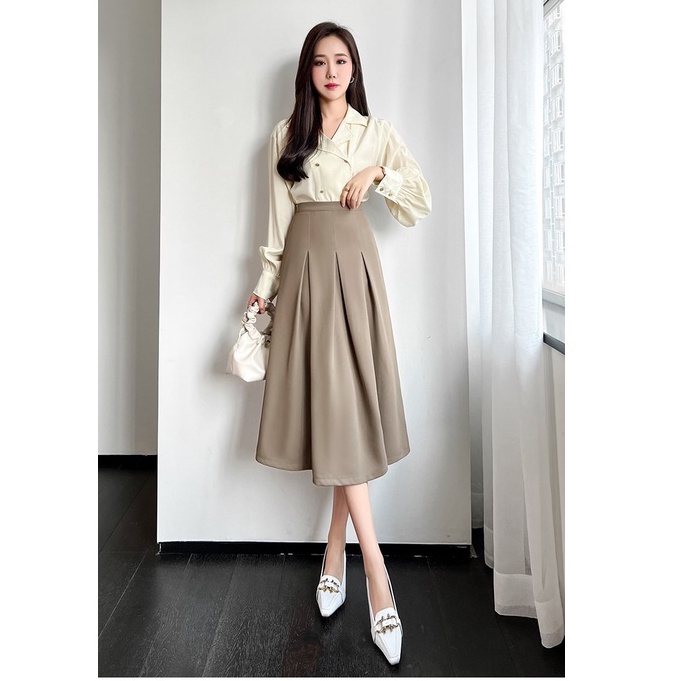 Chân váy midi xếp li cạp cao trẻ trung dáng dài phong cách Hàn quốc trẻ trung năng động d68cm