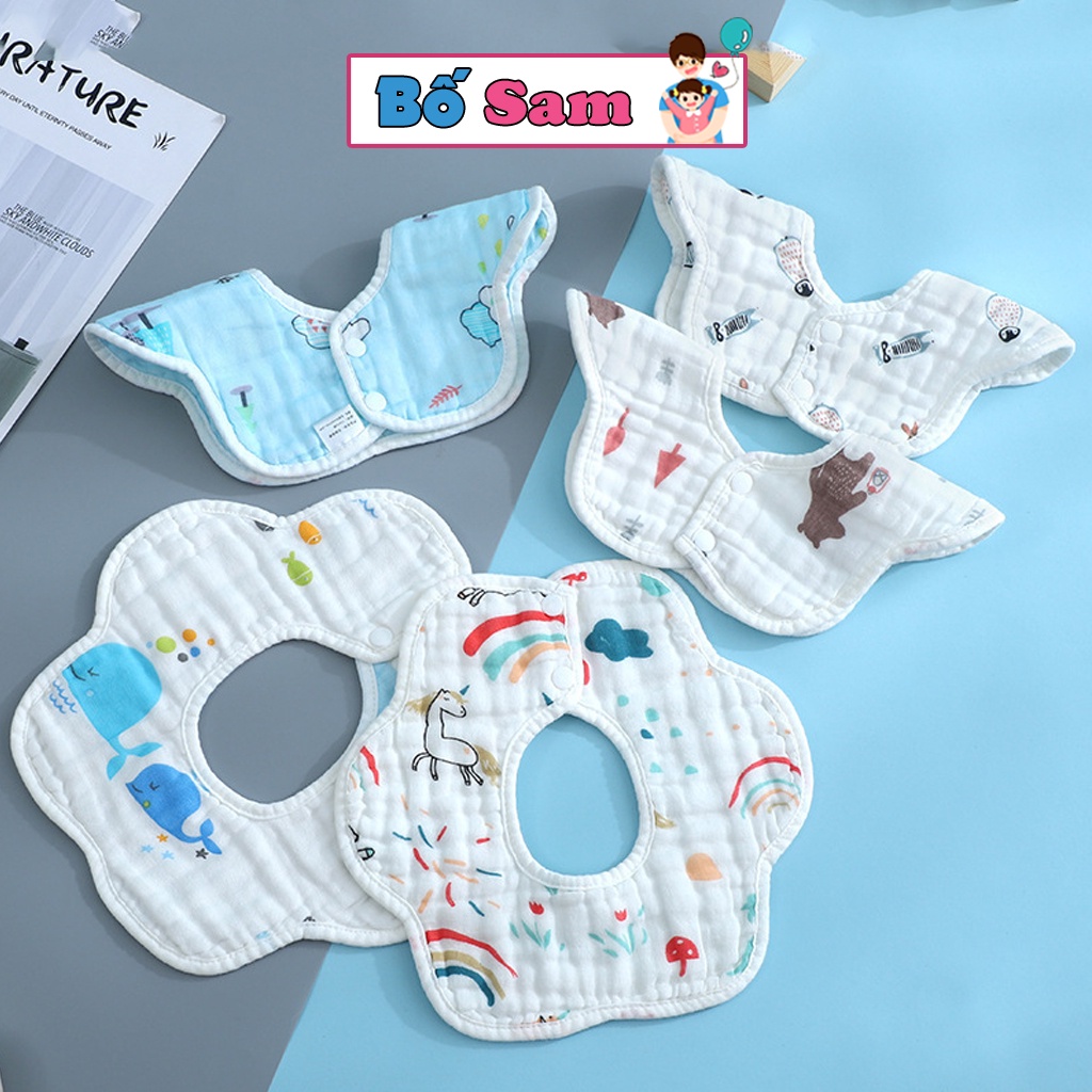 Yếm cho bé tròn xoay vải xô 8 lớp ăn dặm sơ sinh, nhiều họa tiết Shop Bố Sam
