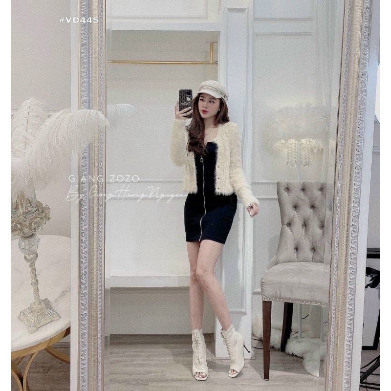 Váy Ôm Body Tay Dài Dây Kéo Màu Trơn Siêu Đẹp Free Size Dưới 54KG