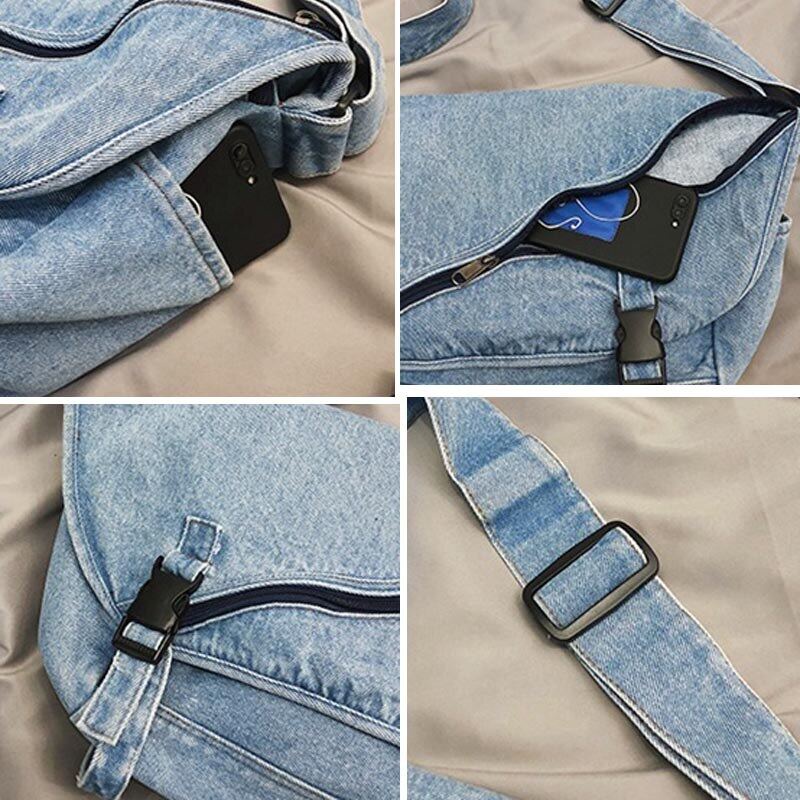 Túi Đeo Chéo Vải Denim Màu Trơn Dễ Thương Thời Trang Đường Phố Dành Cho Bạn Nữ ZY019 2022